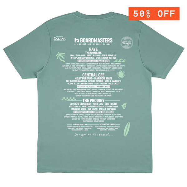 2025 Boardmasters Line Up T-Shirt Sage Green