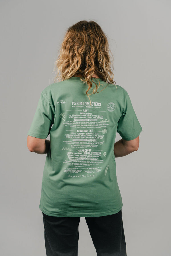 2025 Boardmasters Line Up T-Shirt Sage Green